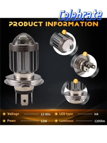 Фара "H4" LED для мотоцикла: интегрированная двухцветная лампа, 12W, IP68 / 12-80V.