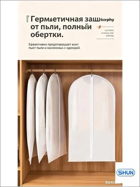 Чехол для одежды Чехол для одежды XPWJFIW-24 из PEVA, белый, 120x60 см, 120 см х 60, 1 шт