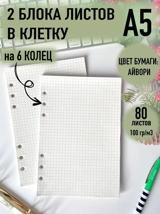 Сменный блок в клетку для тетради А5 на 6 колец