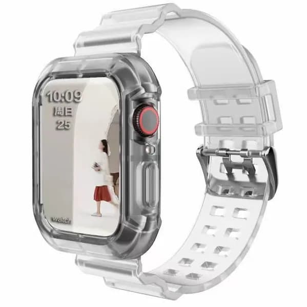 Прозрачный ремешок + чехол для Apple Watch Series 9 8 7 6 SE 5 4 45 мм 44 мм 42 мм 41 мм Прозрачный для iwatch 3 2 38 мм 40 мм каучуковый ремешок