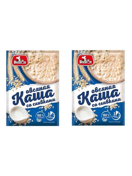Preston Каша овсяная со сливками, быстрого приготовления, 37 гр, 2 уп