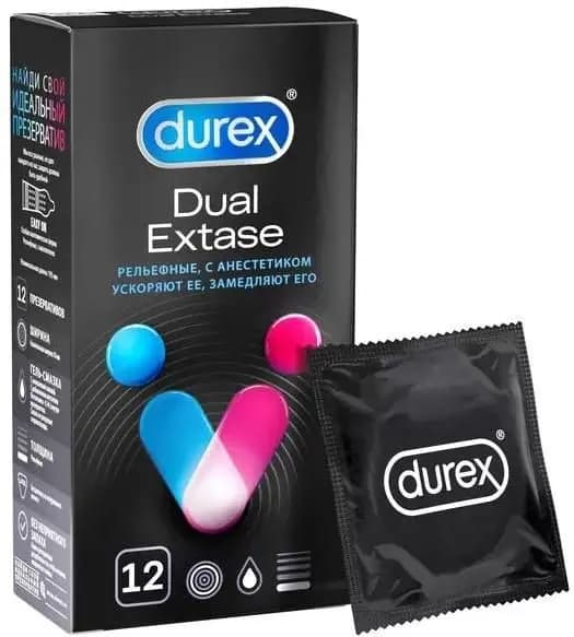 DUREX Dual Extase Презервативы 12 шт рельефные с анестетиком