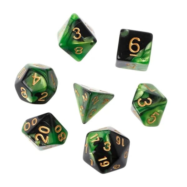 Набор из 7 акриловых полиэдральных кубиков D4-D20 для TRPG, Зеленый + черный