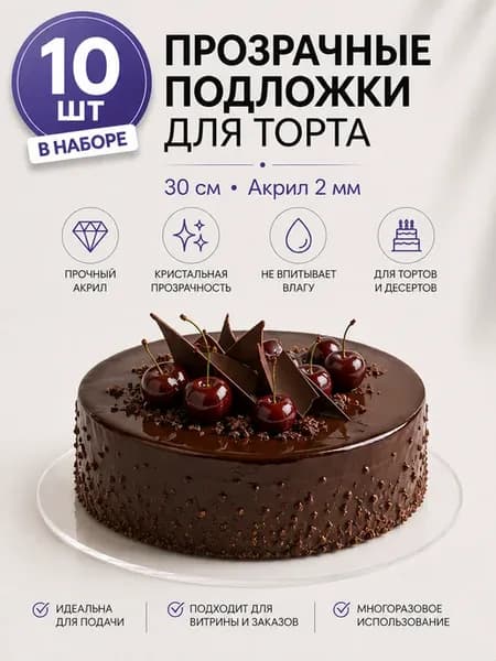 Подложки для торта из оргстекла 30 см. Тортовница оптом