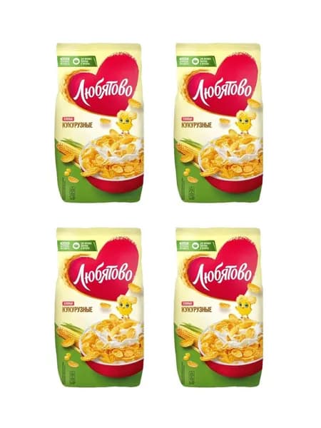 Любятово Готовый завтрак Хлопья кукурузные, 300 г, 4 шт