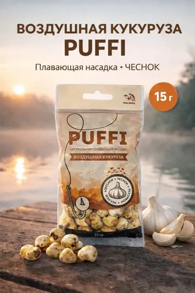 Воздушная кукуруза PUFFI (ПАФФИ), Чеснок, 15 г - плавающая насадка для рыбалки, для карпа и карася, донная ловля