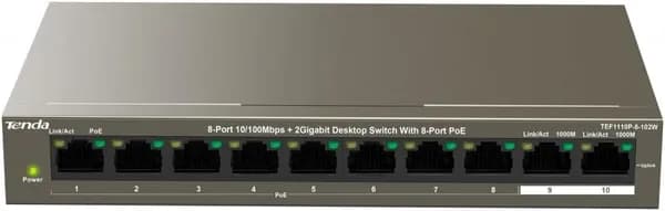 Tenda 8-портовый 10/100+2G настольный коммутатор TEF1110P