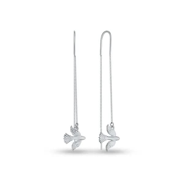 Серьги протяжки Птица женские серебро 925 пробы, длинные 585GOLD