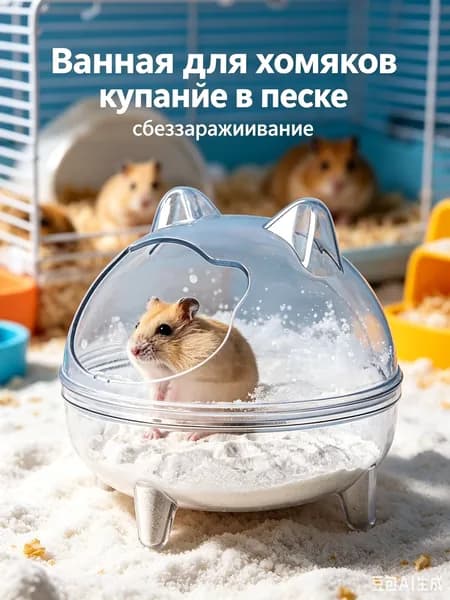 Купалка для хомяков большая, прозрачная пластиковая ванночка для песка 13х13х10 см