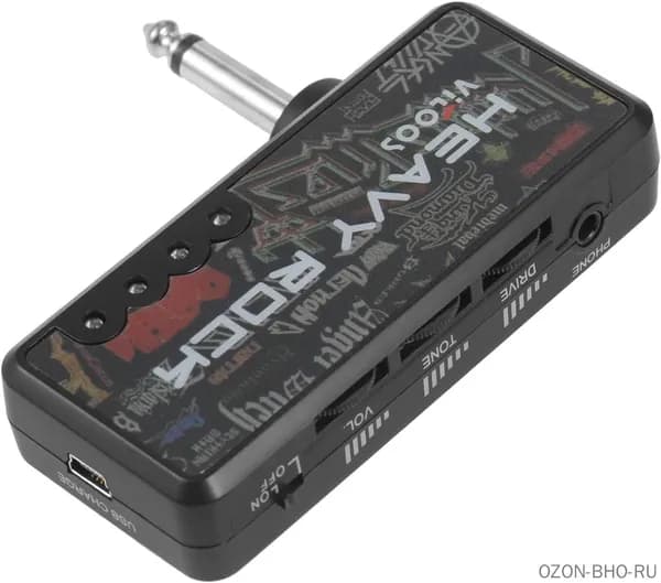 Электрический гитарный мини-амплификатор для наушников с USB-кабелем и адаптером, черный, корпус из комбинации ABS и PC, с встроенной перезаряжаемой литиевой батареей