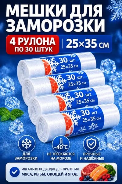 Пакеты для заморозки в рулоне без втулки/ фасовочные/ пищевые/25х35/120шт