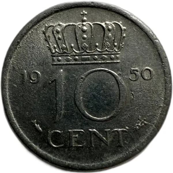 Монета Нидерланды 10 центов 1950