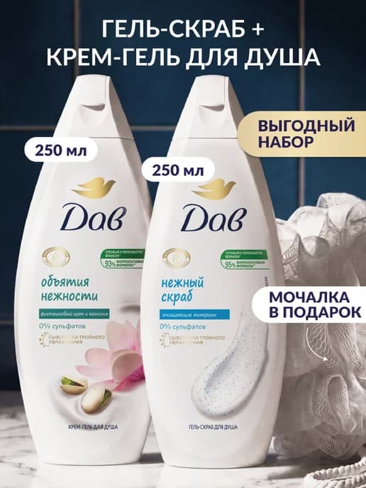 Набор гелей для душа с мочалкой