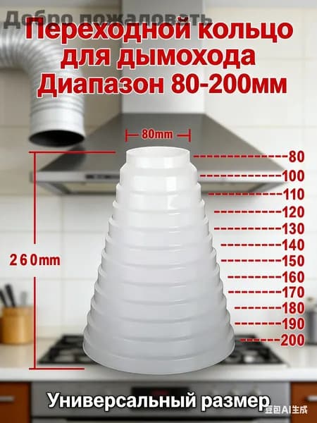 Переходник (соединитель) круглых воздуховодов пластиковый универсальный 200/190/180/170/160/150/125/120/100/80 мм, ERA PU16.15.12,5.12