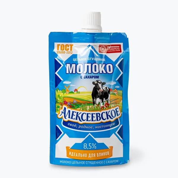 Сгущенное молоко Алексеевское, цельное, с сахаром 8,5%, 100 г