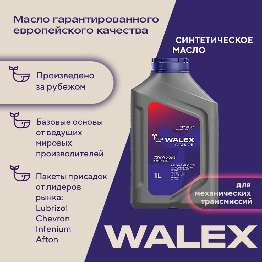Трансмиссионное масло Walex Gear Oil GL-5 75W90, 1 л