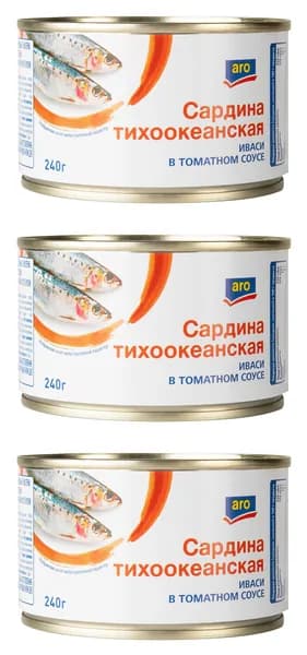 aro Сардина тихоокеанская иваси в томатном соусе, 240 г, 3 шт