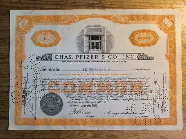 Облигация Chas. Pfizer & Co, Inc. 1942 г.
