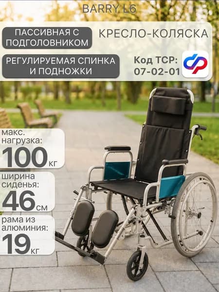 Barry L6 Инвалидная кресло-коляска складная с ручным приводом (46 см), для взрослых и пожилых людей, прогулочная по сертификату ТСР 07-02-01