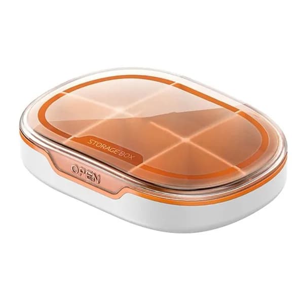 Раздельный пластиковый контейнер для лекарств, Оранжевый белый - Шесть сеток