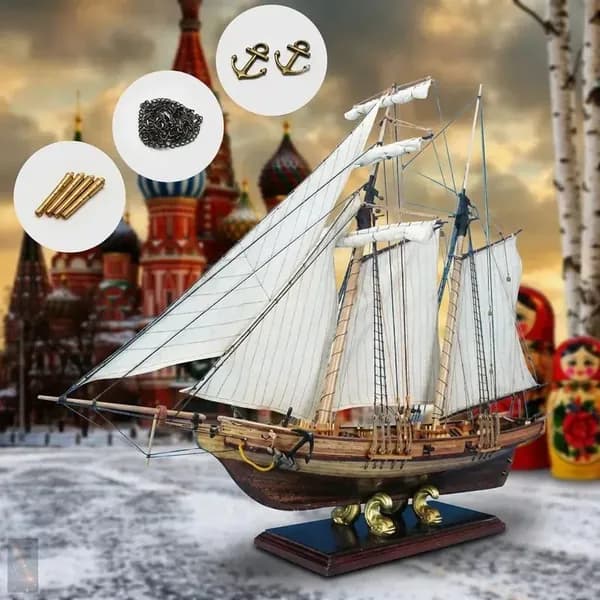 Модель парусного корабля (деревянная, детализированная) для интерьера/подарка/коллекции