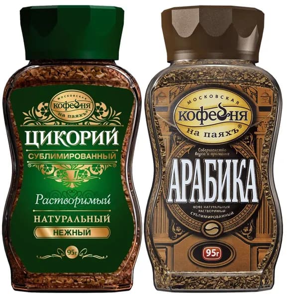 Цикорий "Нежный" + Кофе растворимый "Арабика", Московская кофейня на паяхъ, 95г х 2шт