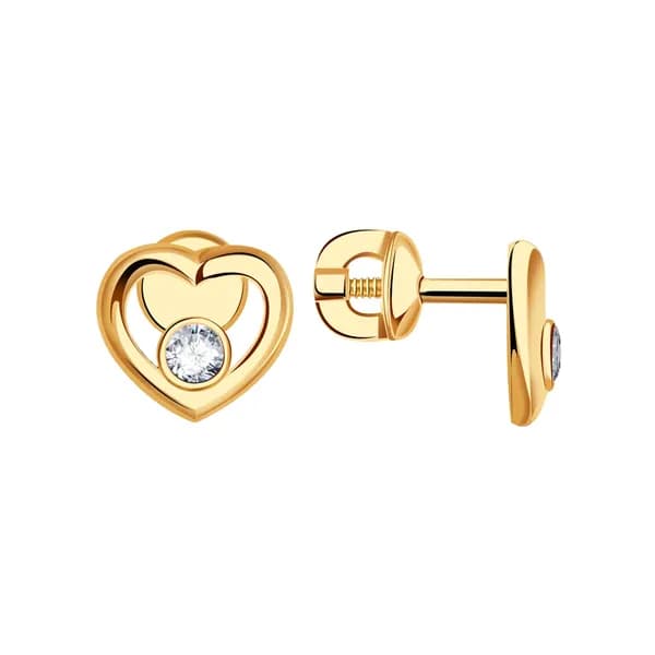 Золотые серьги DIAMANT-ONLINE с фианитом 375 пробы