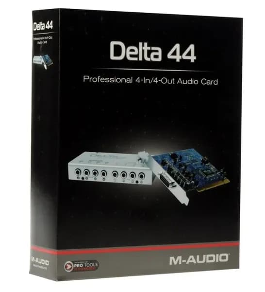 Звуковая карта M-Audio Delta 44 Box с внешним блоком и кабелем аудиофильская меломанская, профессиональная под устаревший слот PCI к современным компьютерам НЕ ПОДОЙДЁТ!