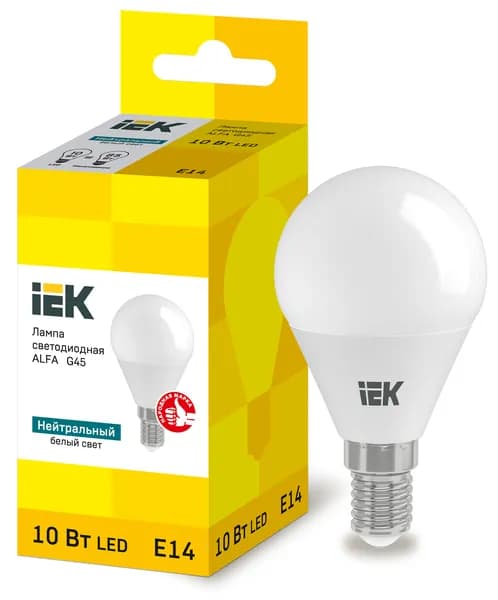 Лампочка IEK светодиодная ALFA G45 шар 10Вт 230В 4000К E14