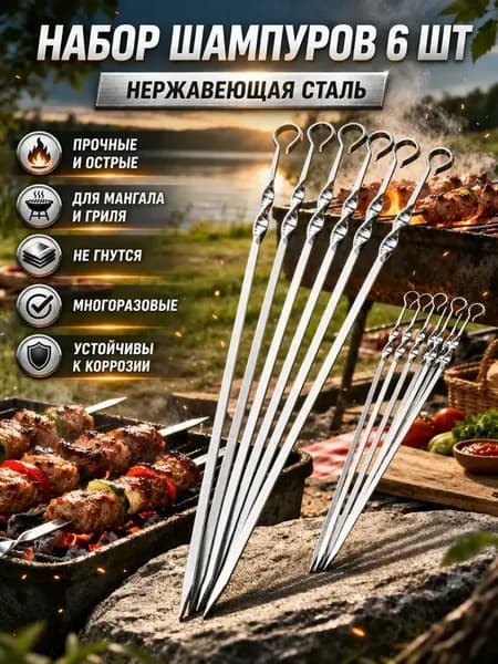 Шампуры для пикника. Набор для отдыха 6шт 60см