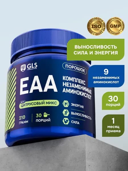 Комплекс аминокислот EAA со вкусом цитрусовый микс / для жиросжигания, выносливости, мышц, сил и энергии / масса 210 г (30 порций)