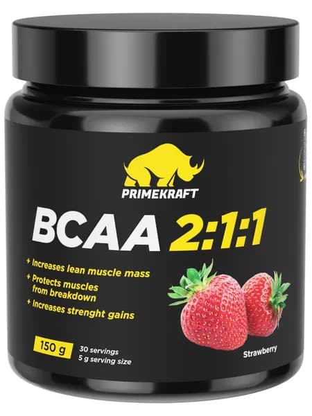 Незаменимые аминокислоты БЦАА Prime Kraft BCAA 2:1:1, 150 г, клубника