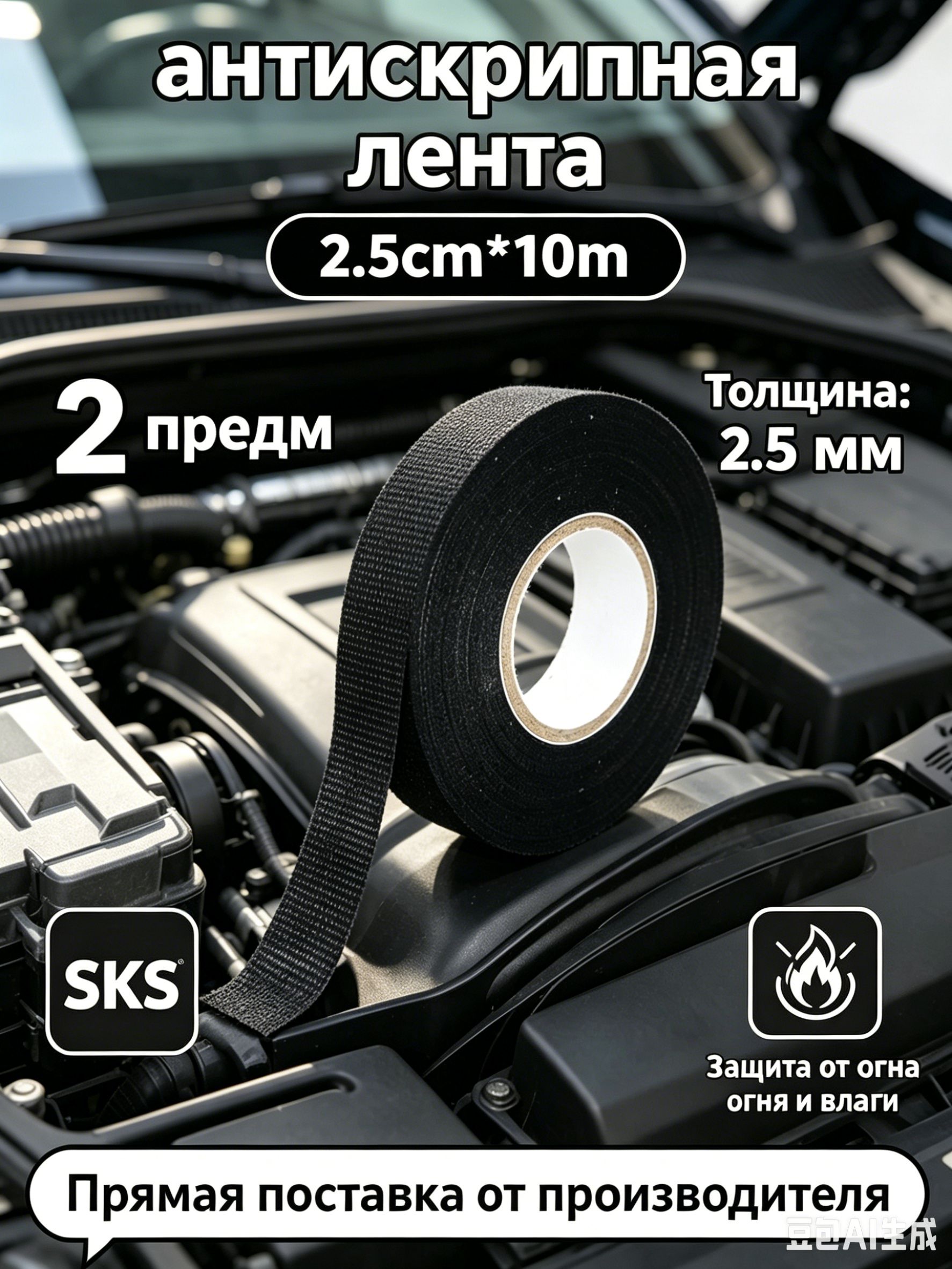 Антискрип автомобильный, 10 м, толщина: 1.5 мм, 2 шт.