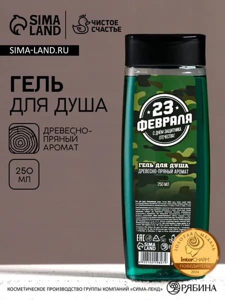 Гель для душа С 23 Февраля! , 250 мл, аромат древесно-пряный, Чистое счастье