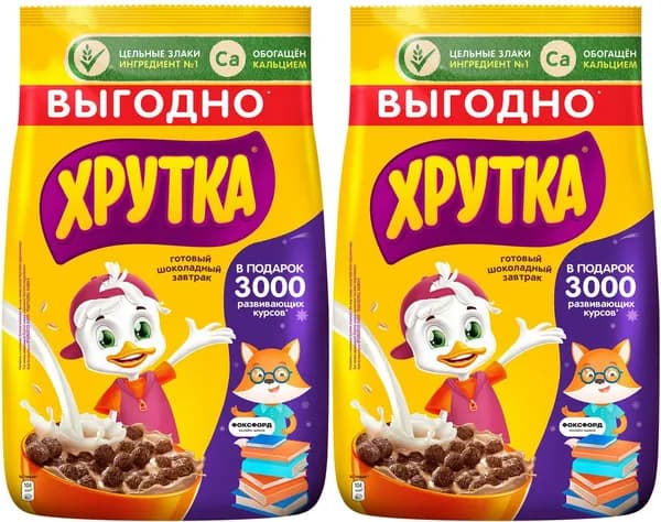 Сухой завтрак Хрутка шоколадный обогащенный кальцием, комплект: 2 упаковки по 650 г
