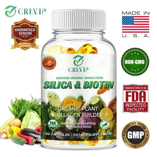 GREVIP Vegan Collagen Enhancer, содержащий кремний, биотин и зеленый чай, подходит для волос, кожи и ногтей.