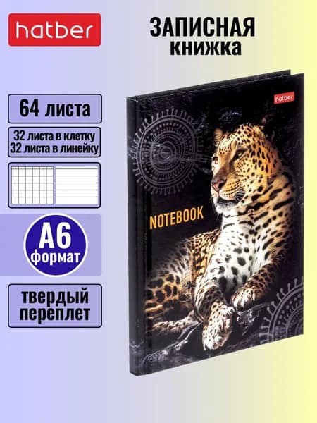 Записная книжка Hatber 64л А6 клетка/линия твердый переплет