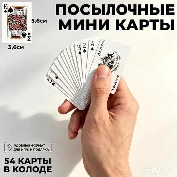 Пасьянсные мини карты размером 5,9 х 3,8 см (54 карты)