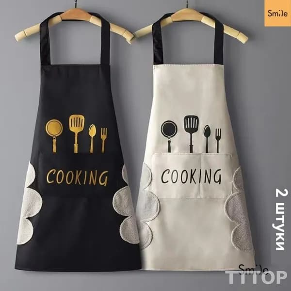 Эксклюзивный комплект из 2 водонепроницаемых фартуков для кухни, женские поварские модели с салфетками