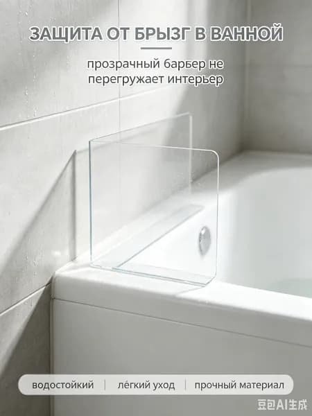 2 шт. Защита для ванны для душа, защита от брызг для ванной, 40.00X12.00X4.00CM, из пластика, прозрачный