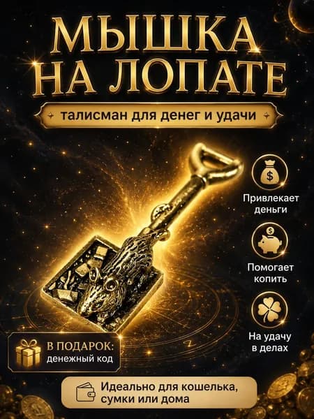 Кошельковый талисман, амулет, оберег для денег мышка на лопате