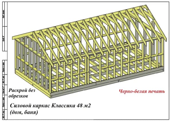 Раскрой без обрезков. Силовой каркас Классика 48 м2 (10х5,4 метра). Проект дома, бани.