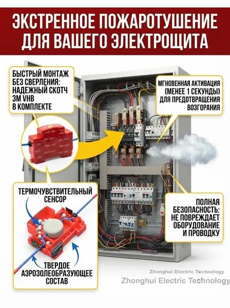 Огнетушитель автоматический для электрощитка, аэрозольное устройство пожаротушения с термодатчиком для защиты проводки