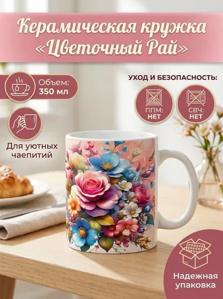 Кружка 350мл керамическая "Цветы" (роза)