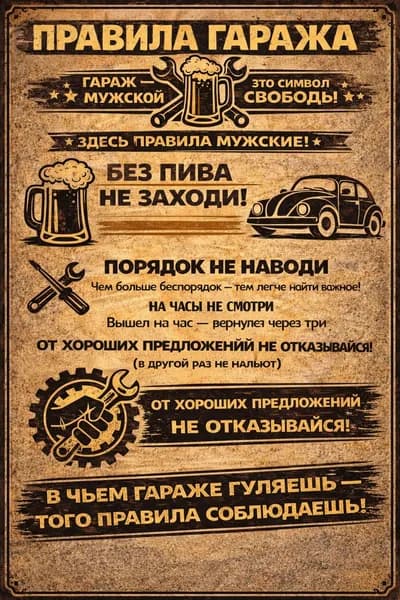 Плакат, 30 см х 42 см Постер Правила гаража