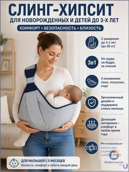 Слинг для переноски новорожденных Кенгуру переноска для детей до 3-х лет Эргорюкзак Хипсит