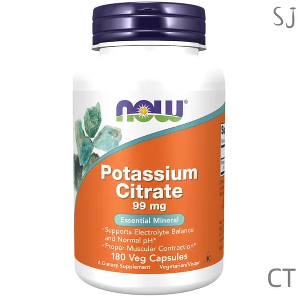 Калий цитрат, 180 растительных капсул NOW Potassium Citrate, веган, Витамины для нервной системы, для сердца и сосудов