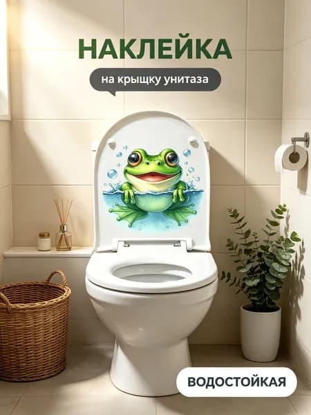 Милый виниловый стикер для унитаза и ванны, мультяшная зеленая лягушка с водой и пузырьками, водоотталкивающее покрытие, размер 30 30 см, одна штука