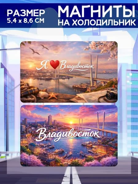 Виниловые магниты Владивосток. 2 шт размером 5,4*8,6 см.