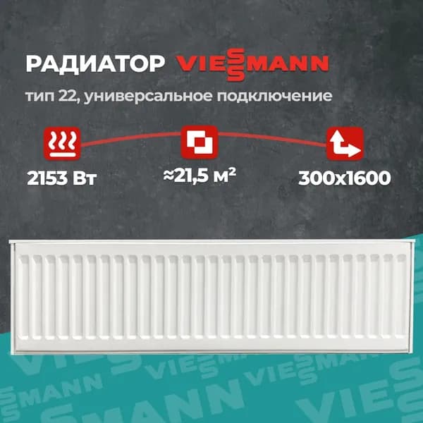 Стальной панельный радиатор Viessmann 22 300 1600 (крепления отдельно). Товар уцененный